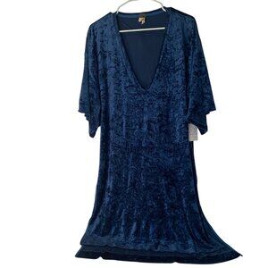 Free People We The Free Turo Crushed Velvet Dress Tunic Blue Women L